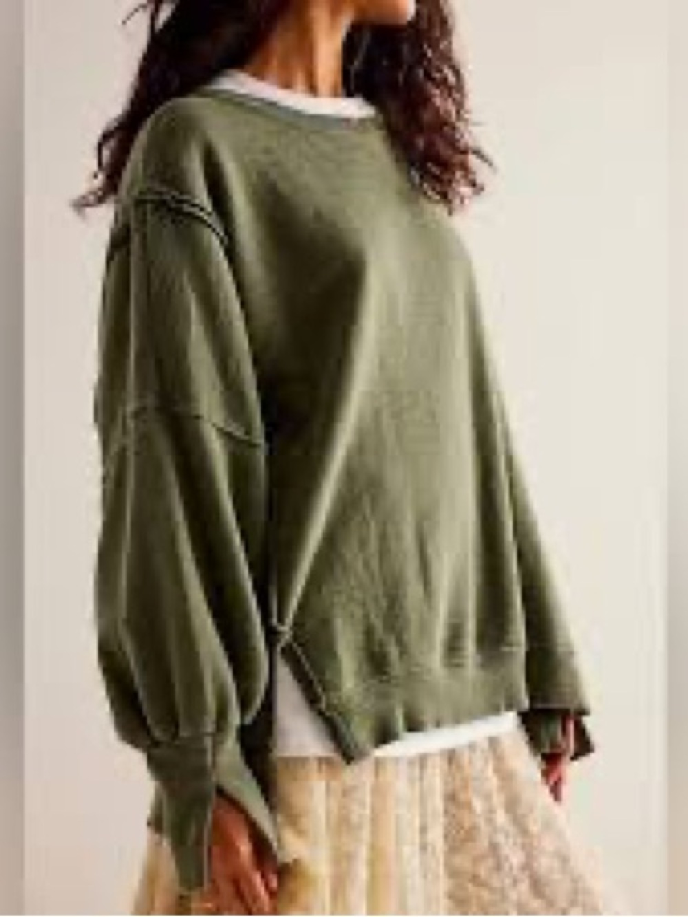 We The Free Olive Green Oversized Crewneck Sweatshirt